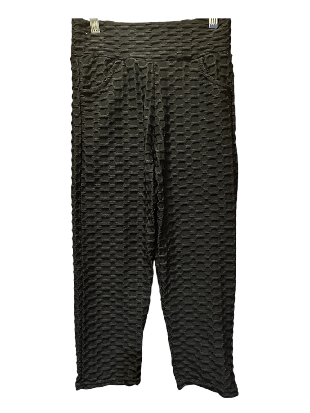 Woman’s Black Textured Waffle Design Pants